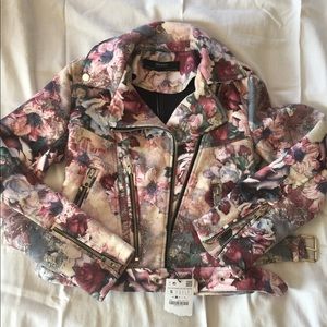 Zara Floral Moto Jacket Size Small
